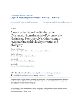A New Taeniolabidoid Multituberculate (Mammalia)