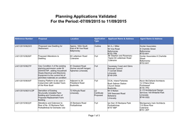 Planning Applications Validated for the Period:-07/09/2015 to 11/09/2015