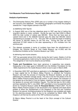 ANNEX 1 York Museums Trust Performance Report: April 2006