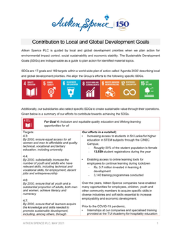 Contribution to Local and Global Development Goals