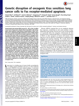 Genetic Disruption of Oncogenic Kras Sensitizes Lung Cancer Cells to Fas Receptor-Mediated Apoptosis