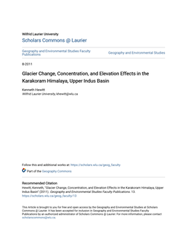 Glacier Change, Concentration, and Elevation Effects in the Karakoram Himalaya, Upper Indus Basin