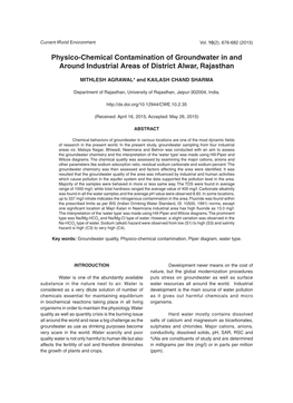 Physico-Chemical Contamination of Groundwater in and Around Industrial Areas of District Alwar, Rajasthan