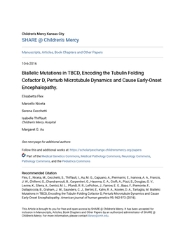 Biallelic Mutations in TBCD, Encoding the Tubulin Folding Cofactor D, Perturb Microtubule Dynamics and Cause Early-Onset Encephalopathy