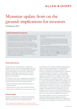 Myanmar Update from on the Ground: Implications for Investors 18 February 2021