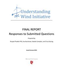 FINAL REPORT Responses to Submitted Questions