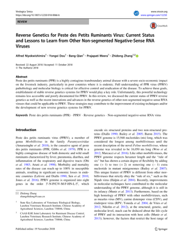 Reverse Genetics for Peste Des Petits Ruminants Virus: Current Status and Lessons to Learn from Other Non-Segmented Negative-Sense RNA Viruses