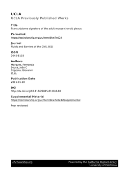 Transcriptome Signature of the Adult Mouse Choroid Plexus