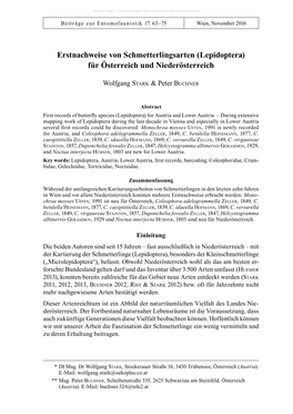 Erstnachweise Von Schmetterlingsarten (Lepido­Ptera) Für Österreich Und Niederösterreich