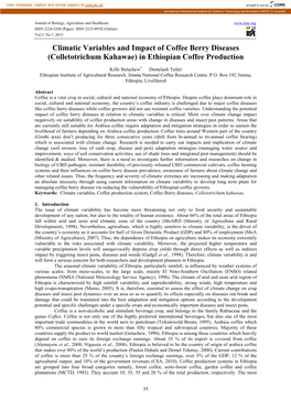 Climatic Variables and Impact of Coffee Berry Diseases (Colletotrichum Kahawae) in Ethiopian Coffee Production