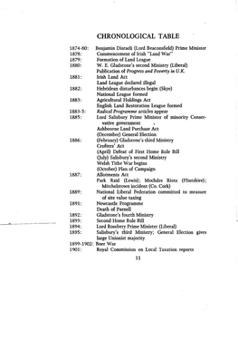 CHRONOLOGICAL TABLE 1874-80: Benjamin Disraeli (Lord Beaconsfield) Prime Minister 1878: Commencement of Irish 