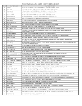 The Karur Vysya Bank Ltd. - Chennai Branch List S.No