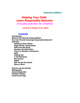 Helping Your Child Learn Responsible Behavior (Includes Activities for Children)