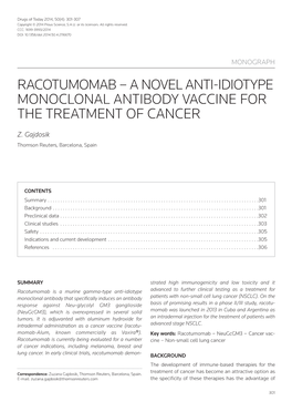 Racotumomab – a Novel Anti-Idiotype Monoclonal Antibody Vaccine for the Treatment of Cancer