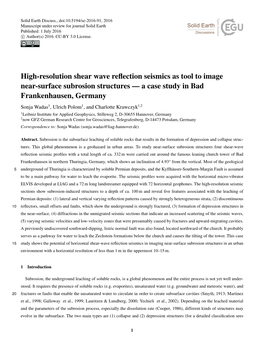 High-Resolution Shear Wave Reflection Seismics As Tool to Image Near