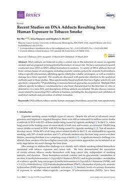 Recent Studies on DNA Adducts Resulting from Human Exposure to Tobacco Smoke