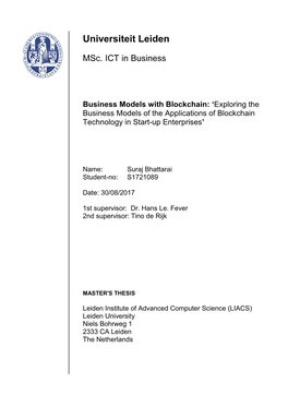 Business Models with Blockchain: ‘Exploring the Business Models of the Applications of Blockchain Technology in Start-Up Enterprises’