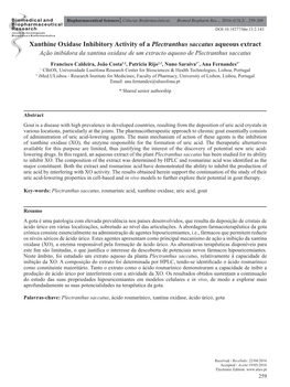 Xanthine Oxidase Inhibitory Activity of a Plectranthus Saccatus Aqueous Extract