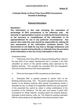 A Sample Study on Gross Floor Area (GFA) Concessions Granted to Buildings