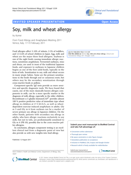 Soy, Milk and Wheat Allergy Itu Komei from Food Allergy and Anaphylaxis Meeting 2011 Venice, Italy