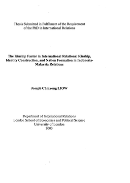 Thesis Submitted in Fulfilment of the Requirement of the Phd in International Relations