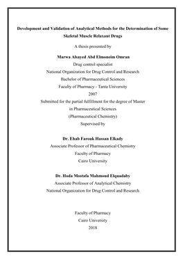 Development and Validation of Analytical Methods for the Determination of Some Skeletal Muscle Relaxant Drugs