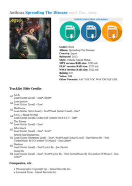 Anthrax Spreading the Disease Mp3, Flac, Wma