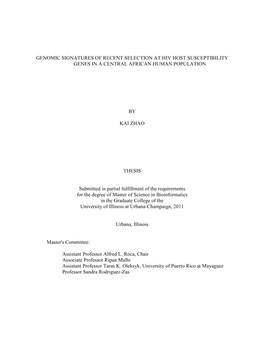 Genomic Signatures of Recent Selection at Hiv Host Susceptibility Genes in a Central African Human Population
