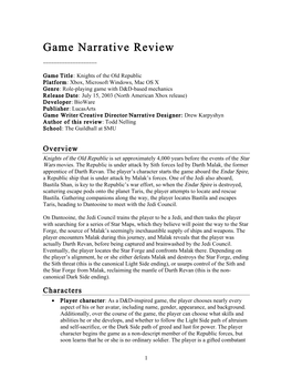 Game Narrative Review