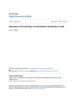 Apostates in the Last Days: As Described in the Epistle of Jude