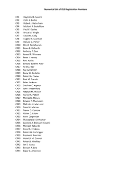 Numerical List of OLS Registration Numbers CR1 Raymond E. Moore