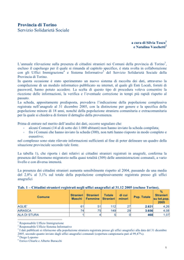 5. Gli Stranieri in Provincia Di Torino Nel 2006