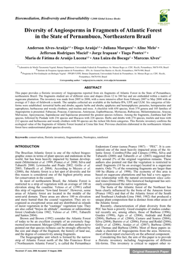 Diversity of Angiosperms in Fragments of Atlantic Forest in the State of Pernambuco, Northeastern Brazil