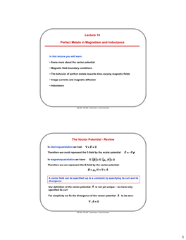 Lecture 10 Perfect Metals in Magnetism and Inductance The