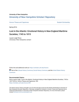 Emotional History in New England Maritime Societies, 1745 to 1815