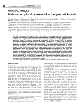 Metatranscriptomic Census of Active Protists in Soils