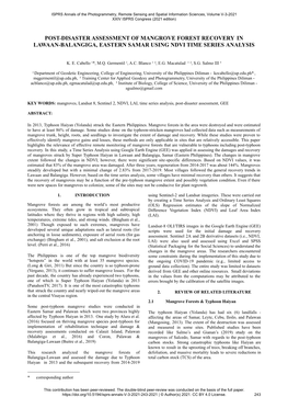 Post-Disaster Assessment of Mangrove Forest Recovery in Lawaan-Balangiga, Eastern Samar Using Ndvi Time Series Analysis