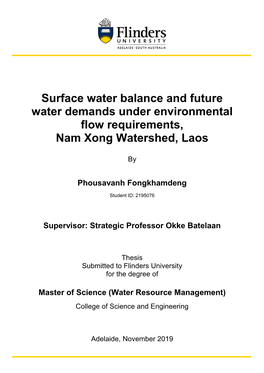 Surface Water Balance and Future Water Demands Under Environmental Flow Requirements, Nam Xong Watershed, Laos