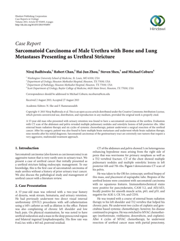 Case Report Sarcomatoid Carcinoma of Male Urethra with Bone and Lung Metastases Presenting As Urethral Stricture