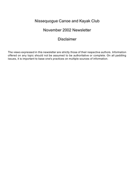 Nissequogue Canoe and Kayak Club November 2002 Newsletter