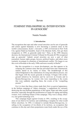 Seven FEMINIST PHILOSOPHICAL INTERVENTION in GENOCIDE