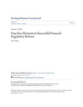 Four Key Elements to Successful Financial Regulatory Reform Reza Dibadj