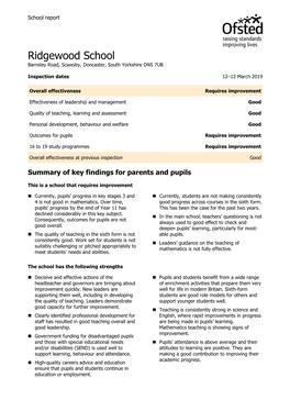 Ridgewood School Ofsted Report [March 2019] PDF File