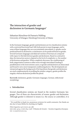 The Interaction of Gender and Declension in Germanic Languages1