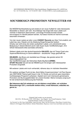 Sounddesign Promotion Newsletter #10