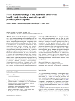 Floral Micromorphology of the Australian Carnivorous Bladderwort Utricularia Dunlopii, a Putative Pseudocopulatory Species