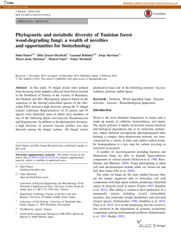 Phylogenetic and Metabolic Diversity of Tunisian Forest Wood-Degrading Fungi: a Wealth of Novelties and Opportunities for Biotechnology