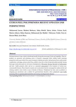 Citrus Peel Polyphenols: Recent Updates and Perspectives