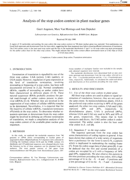 Analysis of the Stop Codon Context in Plant Nuclear Genes