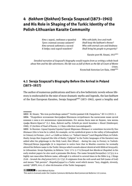 (Ḥakhan) Seraja Szapszał (1873–1961) and His Role in Shaping of the Turkic Identity of the Polish-Lithuanian Karaite Community